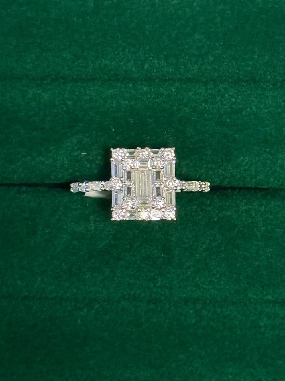 Diamond Halo Cluster Ring in Silver-Tone - White